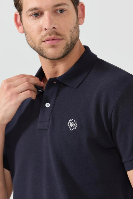 Pierre Pima Cotton Basic Polo - Navy