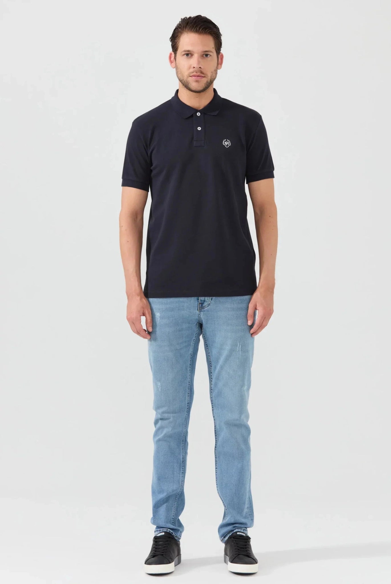 Pierre Pima Cotton Basic Polo - Navy
